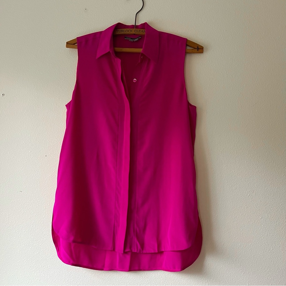 Vince hot pink silk Sleeveless Blue button up shirt size‎ 4